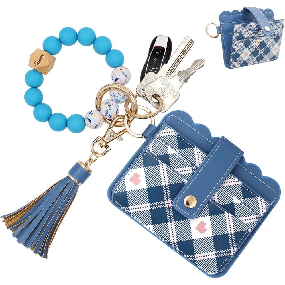 Keychain Wallet Wristlet Small Credit Card Holder Bracelet Key Chain Purse Bangl